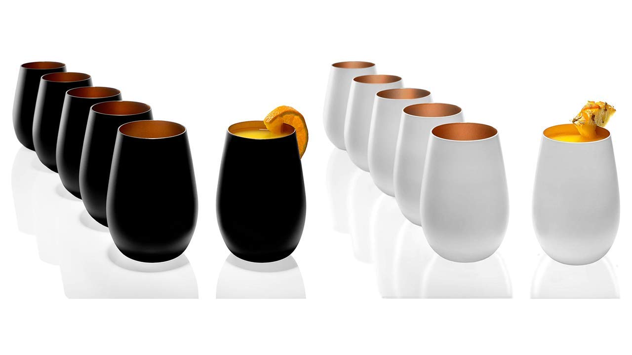 Stölzle Lausitz ELEMENTS Serie Olympic - Bicchieri per acqua, Cristallo senza piombo, 465 ml, Bianco Opaco/Oro, Set da 6