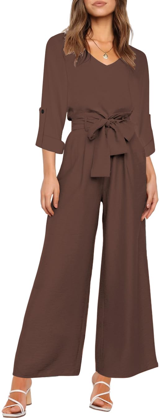 Donne 2 pezzi tuta casual manica lunga canotta pantaloni a vita alta top con scollo a V e pantaloni a larga gamba