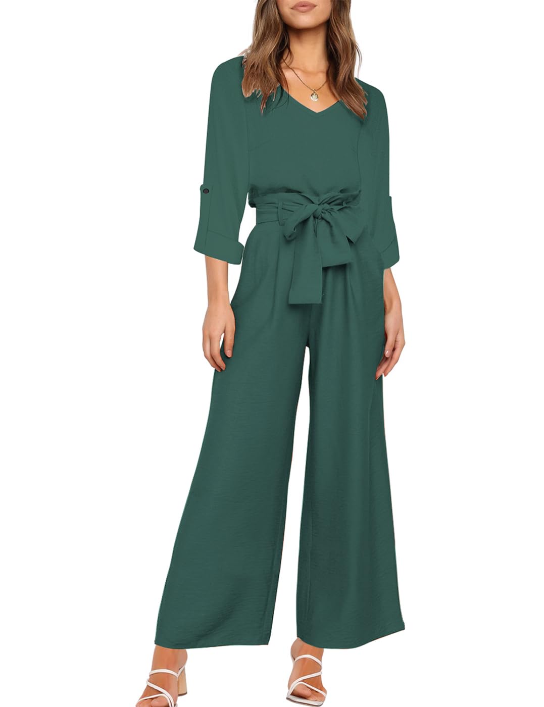 Donne 2 pezzi tuta casual manica lunga canotta pantaloni a vita alta top con scollo a V e pantaloni a larga gamba