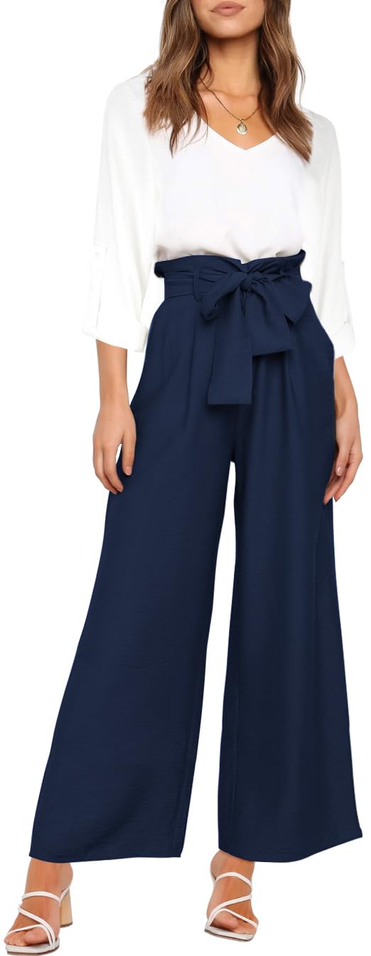 Donne 2 pezzi tuta casual manica lunga canotta pantaloni a vita alta top con scollo a V e pantaloni a larga gamba