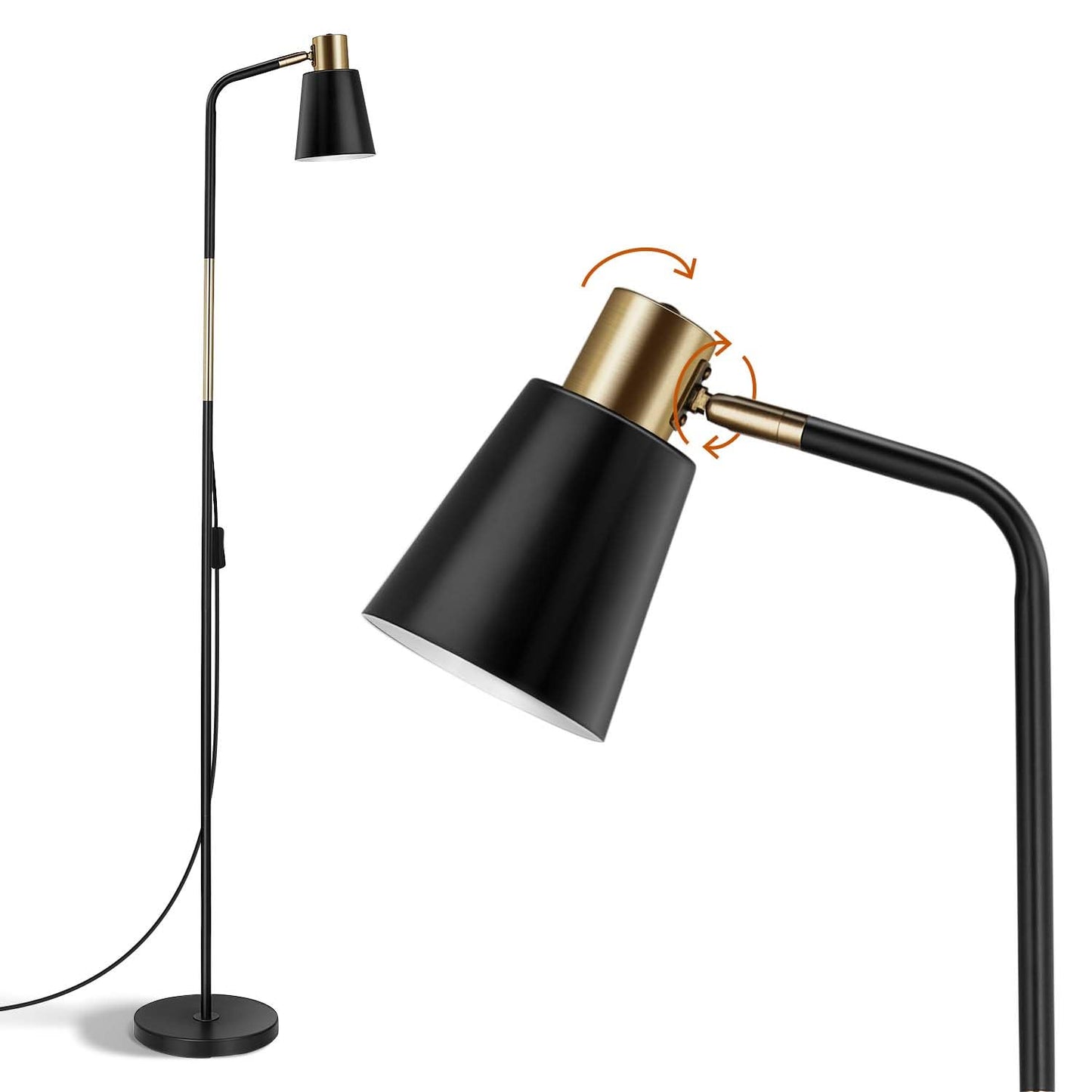 OUSFOT Lampada da Terra Vintage 230V Piantana Moderna Lampada E27 max 40W Lampada da Divano in metallo con altezza 146cm Lampada Lettura per Salotto, Camera da Letto, Studio (Senza Lampadine) Nero