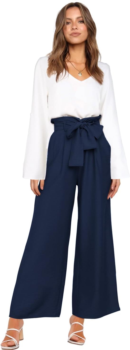 Donne 2 pezzi tuta casual manica lunga canotta pantaloni a vita alta top con scollo a V e pantaloni a larga gamba
