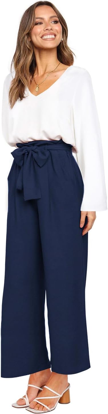 Donne 2 pezzi tuta casual manica lunga canotta pantaloni a vita alta top con scollo a V e pantaloni a larga gamba