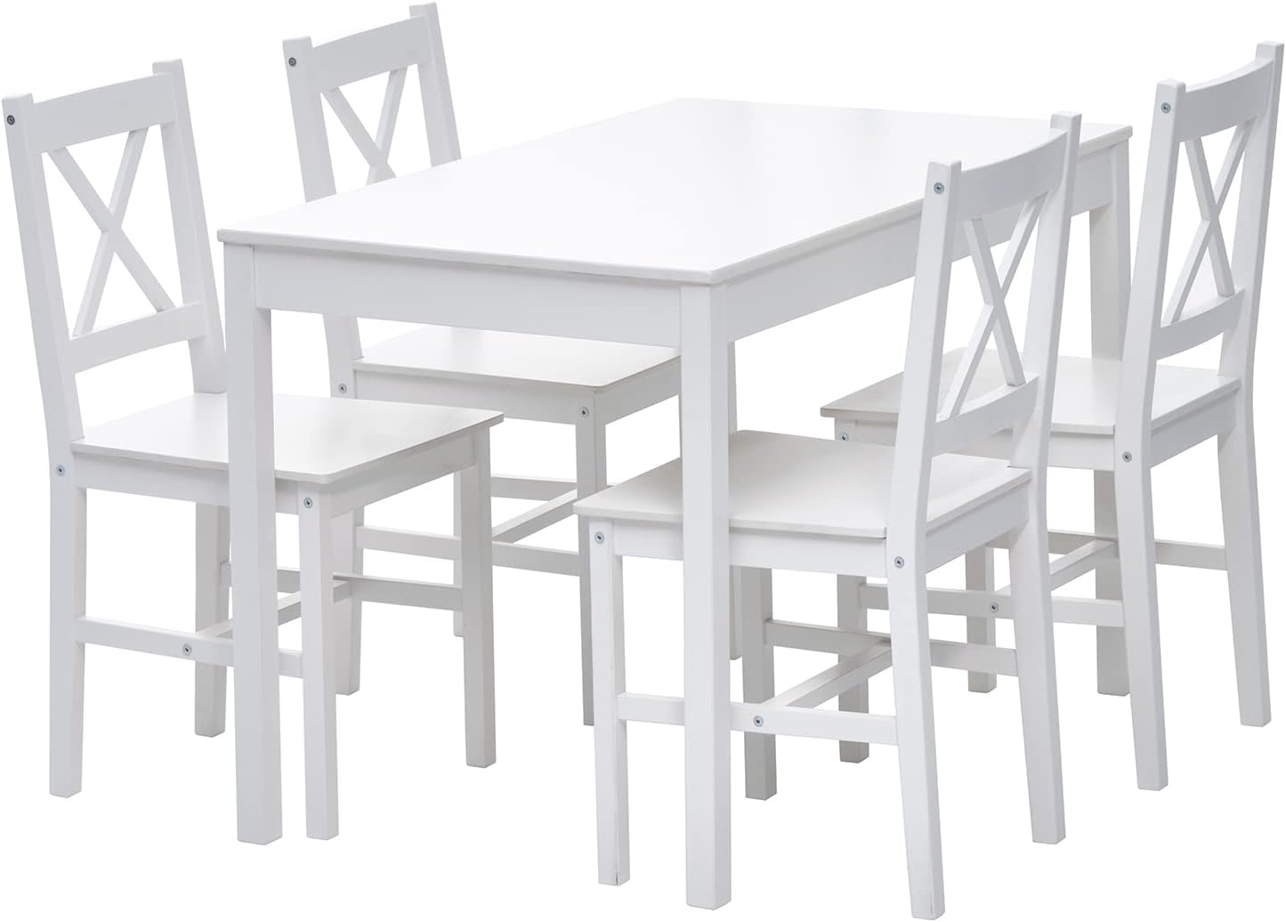 Tavolo Cucina con 4 Sedie Set da Pranzo Legno di Pino Modern Tavolo da Pranzo con 4 Sedie Tavolo e Sedie Cucina Salvaspazio (Bianco)