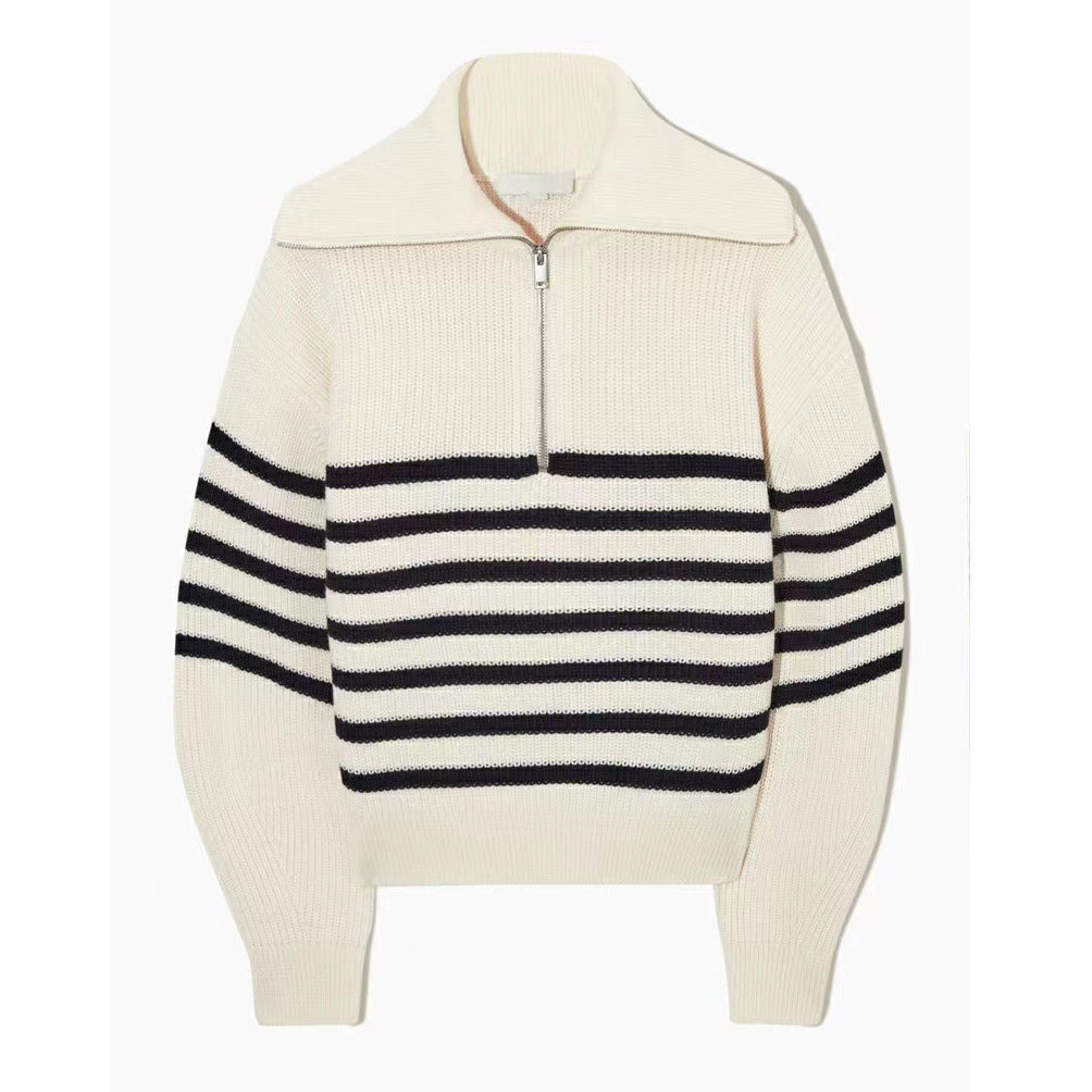 Maglia manica lunga, con zip e righe