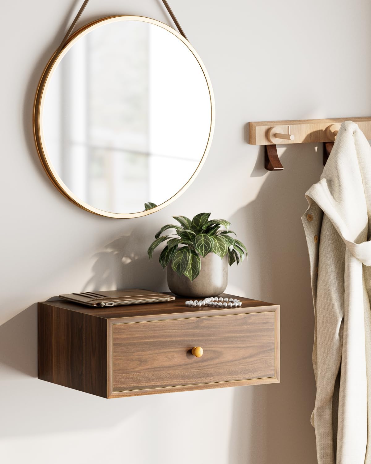 HEYZOEY Floating Night Stand, Floating Shelf with Drawer, Wall Mounted Nightstand, Floating Bedside Table (noce)
