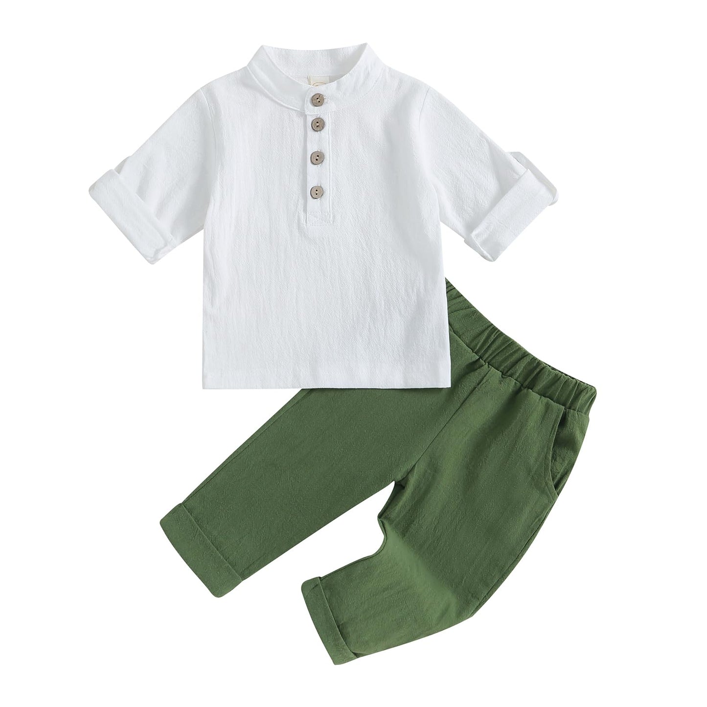 Geagodelia Completo Bambino Casual 2 Pezzi Tuta Neonato Estate Camicia Manica Corta con Bottoni +Pantaloni Lungi Vestiti Bambini Lino di Cotone