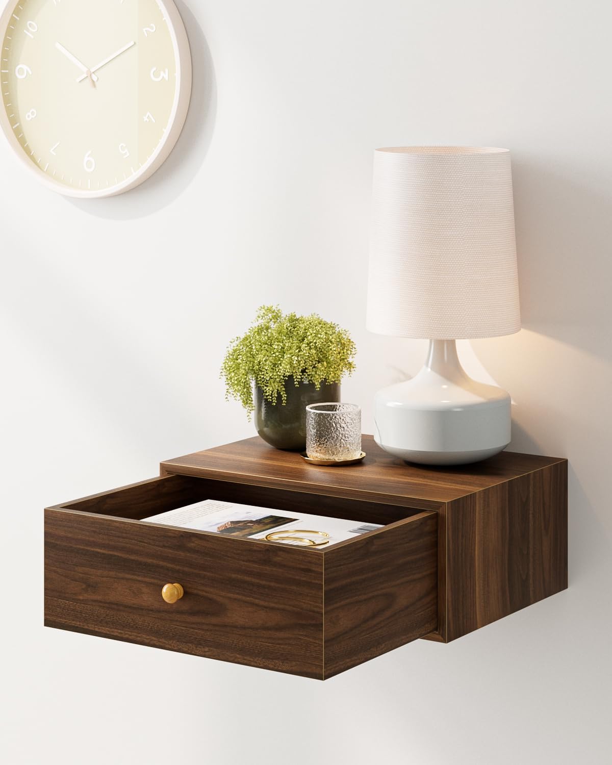 HEYZOEY Floating Night Stand, Floating Shelf with Drawer, Wall Mounted Nightstand, Floating Bedside Table (noce)