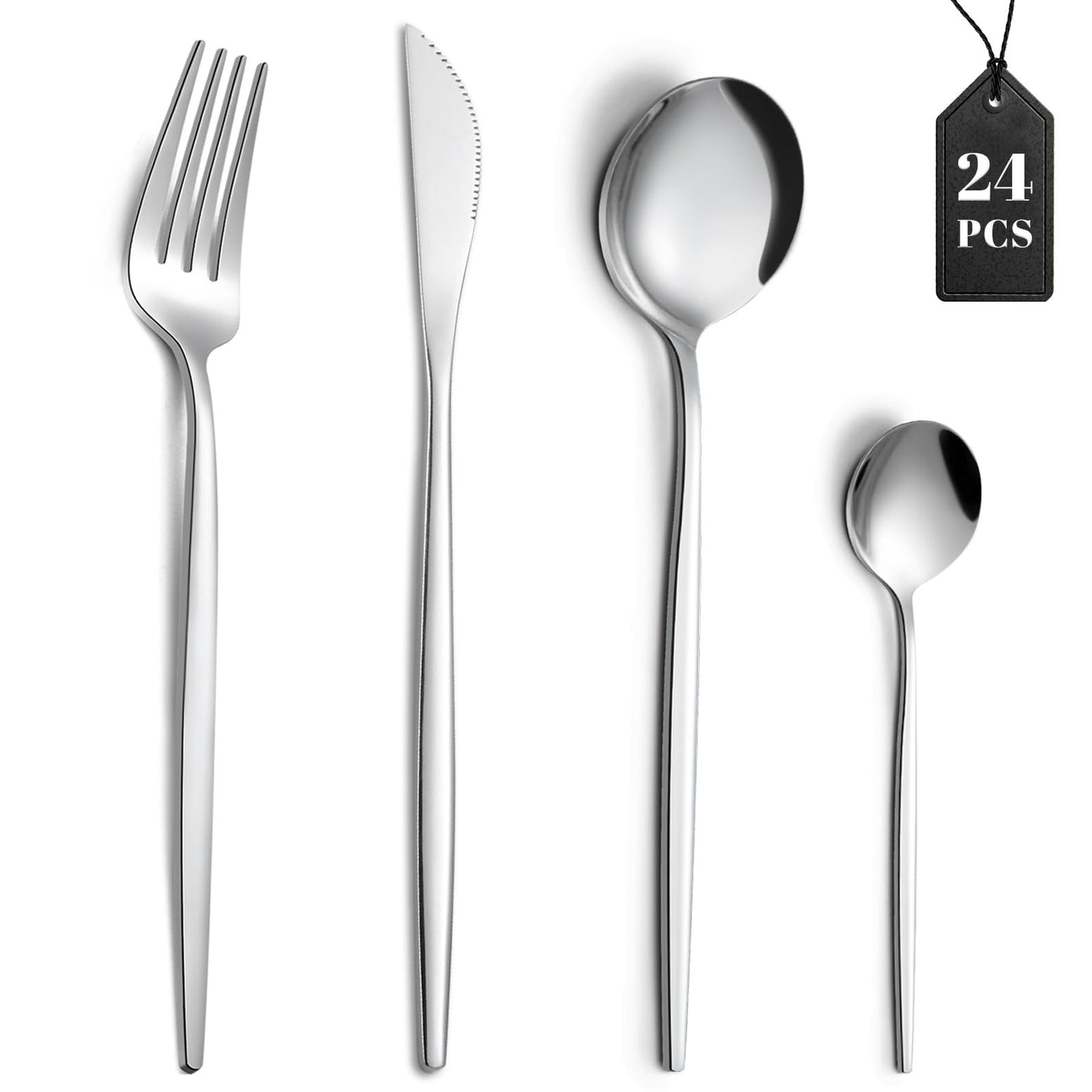 Set Posate, Gymdin Posate Acciaio Inox 12 Persone, Set Posate 72 Pezzi, Set di Posate di Alta Qualità con Coltello da Bistecca, Coltello, Forchetta, Cucchiaio, Elegante Acciaio Inossidabile