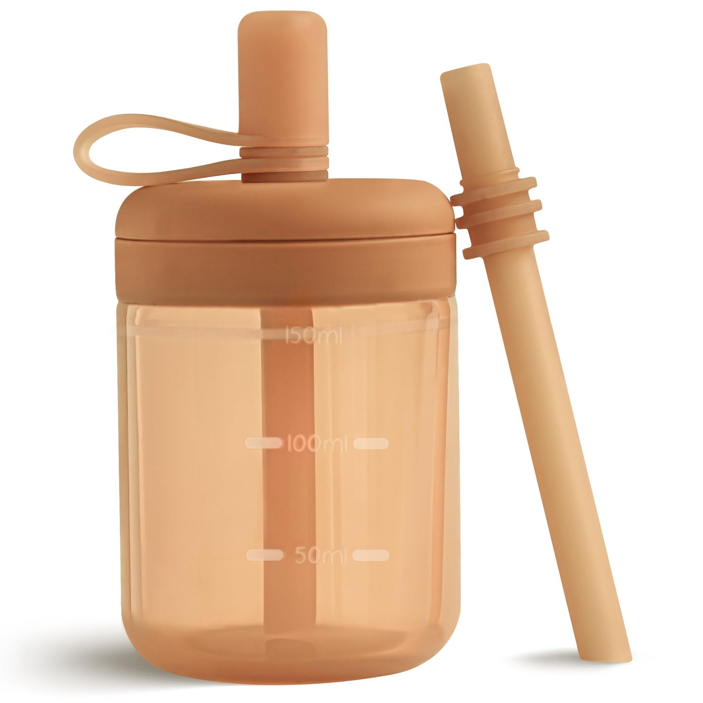 Moonkie Borraccia con Cannuccia, Bicchiere Antigoccia Bambini Silicone, Bicchiere con Cannuccia, Tazza con Cannuccia senza BPA, per Lavastoviglie, 6 Mesi+, 5oz(Argilla rossa/Avorio)