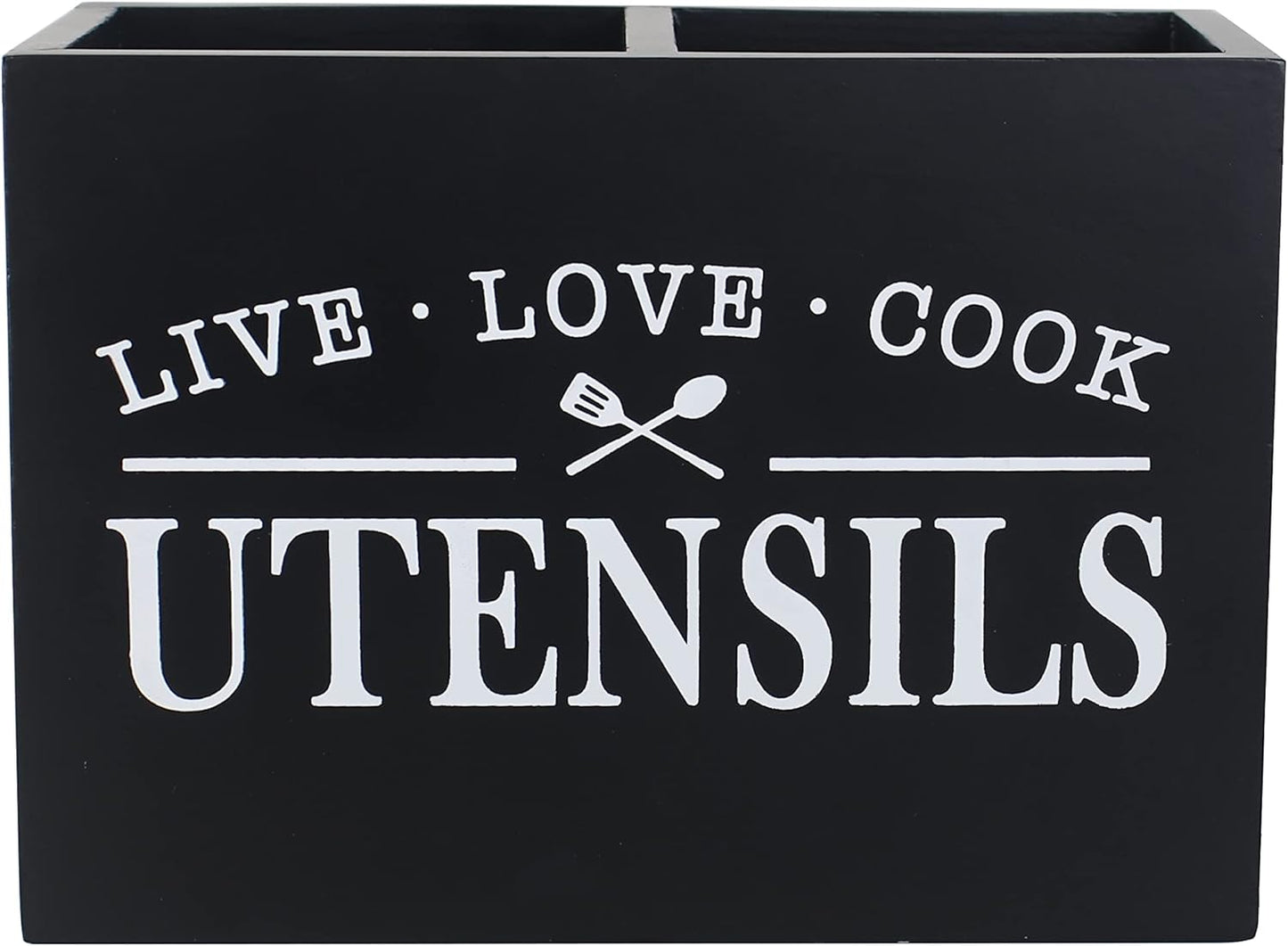 Karisky Portautensili da cucina con fondo rimovibile, grande 2 scomparti, organizer per utensili da fattoria, per decorazione da piano di lavoro, 22,9 x 17,8 x 12,7 cm, nero