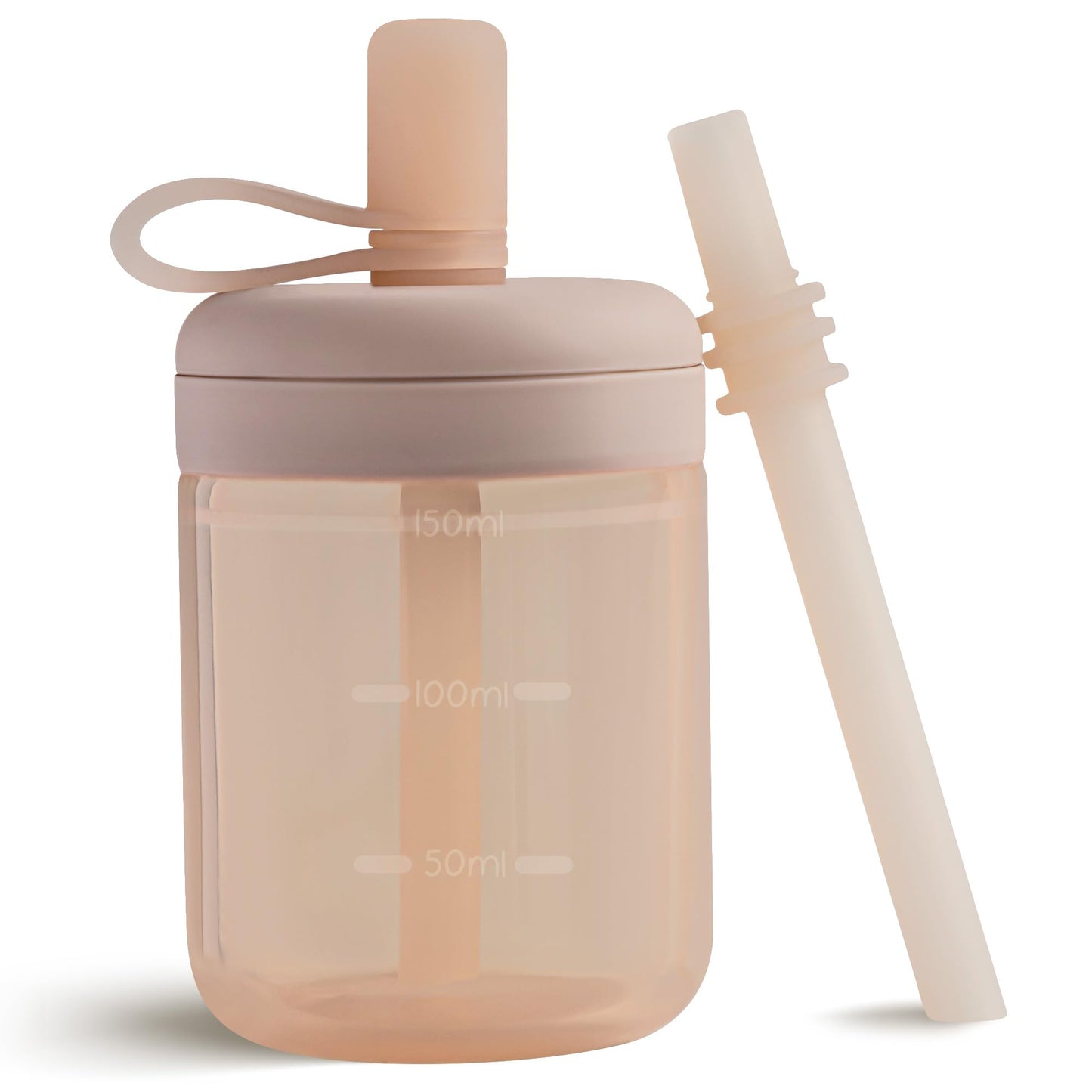 Moonkie Borraccia con Cannuccia, Bicchiere Antigoccia Bambini Silicone, Bicchiere con Cannuccia, Tazza con Cannuccia senza BPA, per Lavastoviglie, 6 Mesi+, 5oz(Argilla rossa/Avorio)