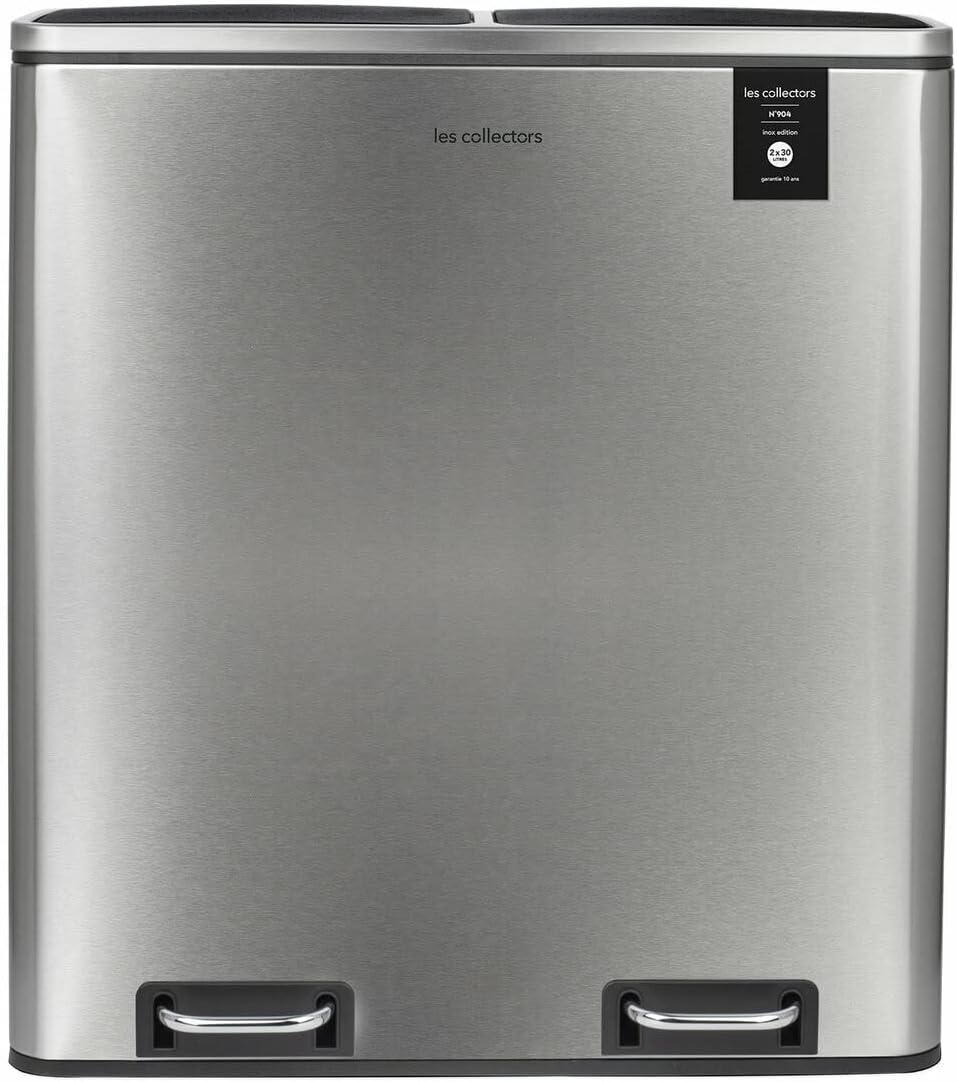 Les Collectors N°904 Pattumiera per raccolta differenziata, Capacità 2x30L,Chiusura silenziosa,Secchi interni rimovibili,Pratico, Resistente,Design elegante