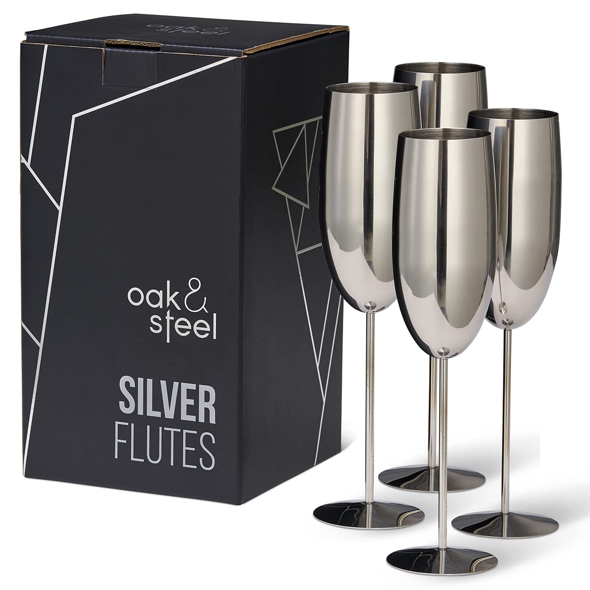 Oak & Steel - 4 Eleganti Calici da Champagne, 285 ml. In Acciaio Inossidabile Dorato - Ideale al Chiuso o All'aperto in Giardino, in Spiaggia, a Picnic, Barbecue, Campeggio e Gite in Barca