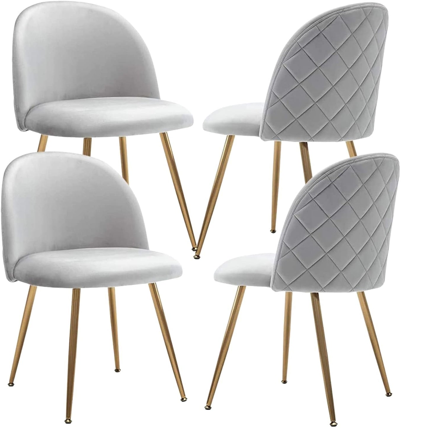 Set 4 pezzi Sedie Velluto Sala da Pranzo Moderne Sedie Cucina Beige Sedie Imbottite con Alto Schienale per Camera da Letto Soggiorno Gambe in d'Oro Metallo Regolabili