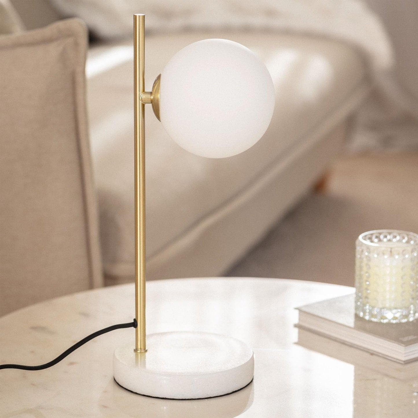 LEDKIA LIGHTING - Lampada da Tavolo Metallo e Vetro Lune | Design Moderno e Versatile | Compatibile con Lampadina G9 (non inclusa) | Adatta per Interni, Bianco