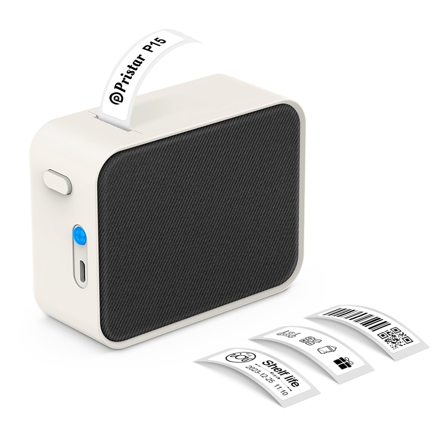 Pristar P15 Mini Etichettatrice Bluetooth - Portatile Stampante per etichette termica, Etichettatrice Etichette Adesive, Ricarica USB, Compatibile con i sistemi Android e iOS - Bianca