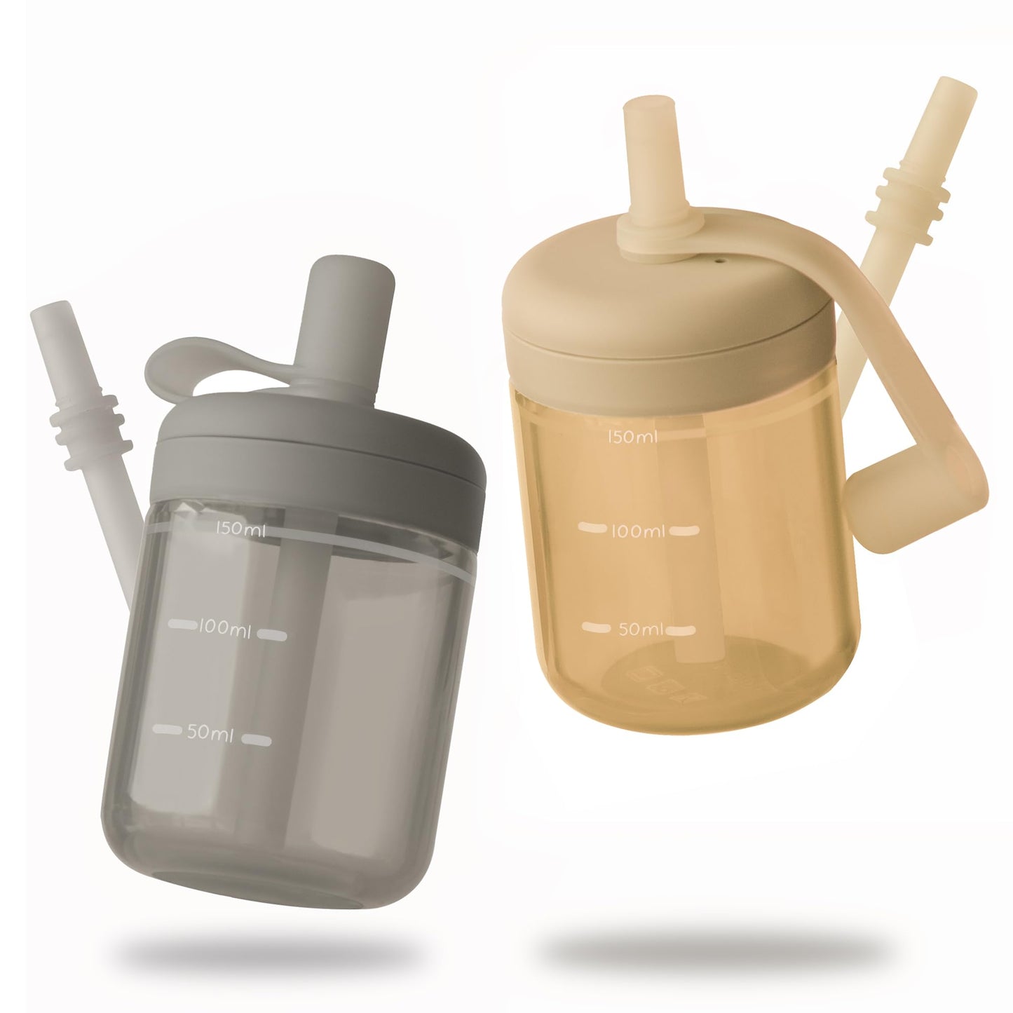 Moonkie Borraccia con Cannuccia, Bicchiere Antigoccia Bambini Silicone, Bicchiere con Cannuccia, Tazza con Cannuccia senza BPA, per Lavastoviglie, 6 Mesi+, 5oz(Argilla rossa/Avorio)