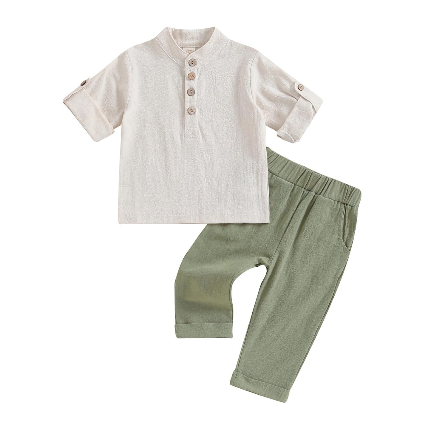 Geagodelia Completo Bambino Casual 2 Pezzi Tuta Neonato Estate Camicia Manica Corta con Bottoni +Pantaloni Lungi Vestiti Bambini Lino di Cotone