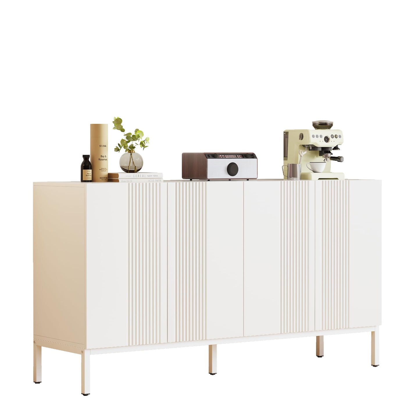 Credenza, armadio da cucina con 4 cassetti e 3 ante, per cucina, buffet con piano di lavoro, per sala da pranzo, soggiorno, 140 x 40 x 80 cm