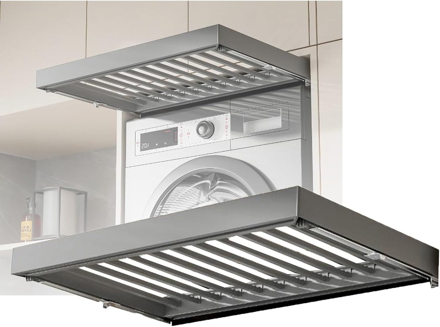 Stendibiancheria Pieghevole, Stendibiancheria Sopra La Lavatrice, Cestello For Armadio Incorporato, Cassetto Porta Pantaloni Estraibile Salvaspazio(414-464mm)