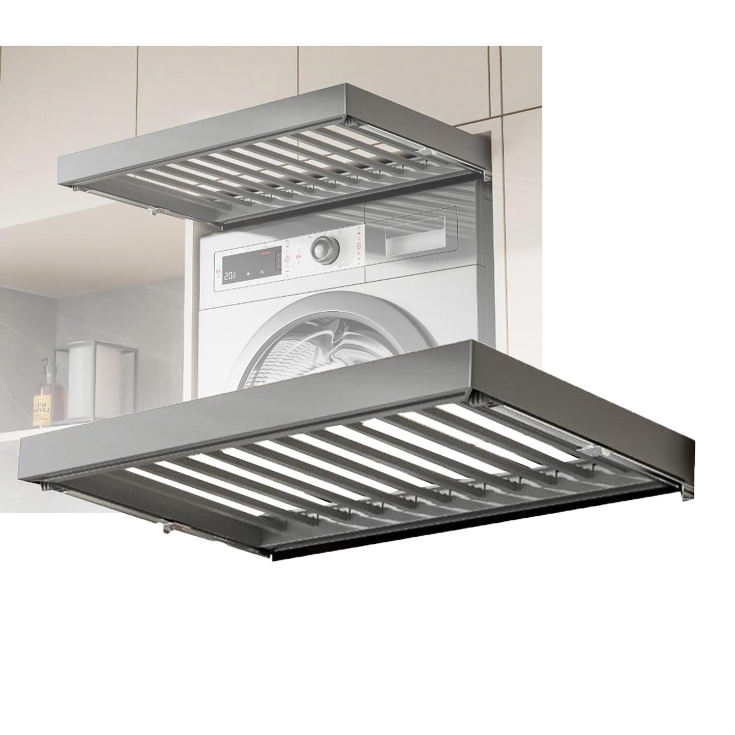 Stendibiancheria Pieghevole, Stendibiancheria Sopra La Lavatrice, Cestello For Armadio Incorporato, Cassetto Porta Pantaloni Estraibile Salvaspazio(414-464mm)