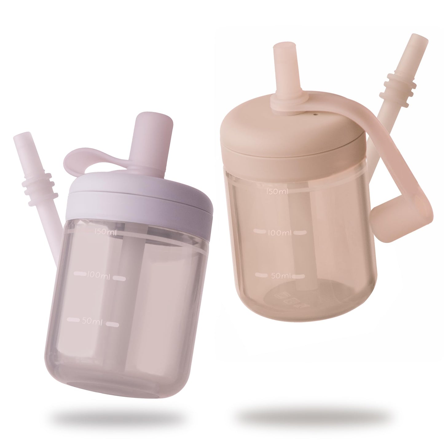 Moonkie Borraccia con Cannuccia, Bicchiere Antigoccia Bambini Silicone, Bicchiere con Cannuccia, Tazza con Cannuccia senza BPA, per Lavastoviglie, 6 Mesi+, 5oz(Argilla rossa/Avorio)