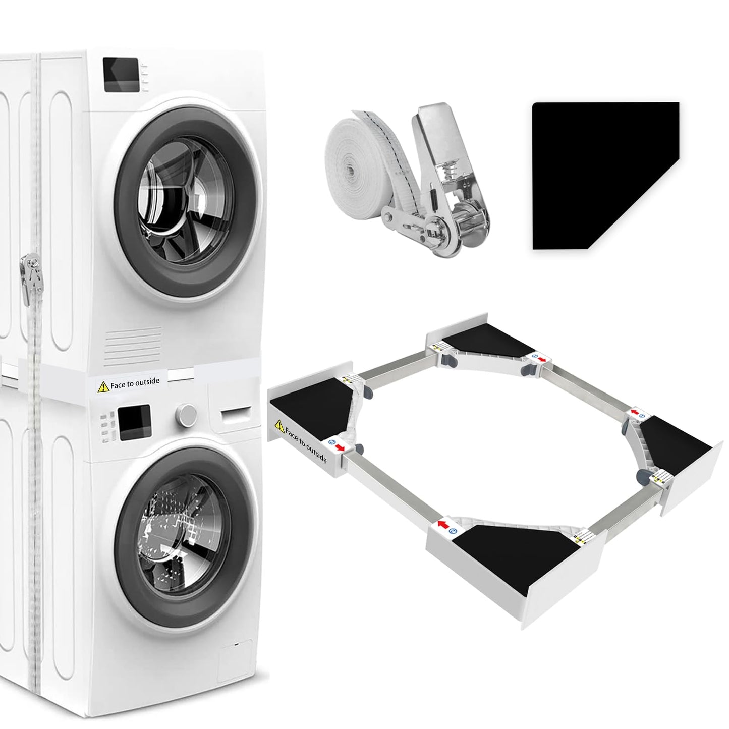NIUXX Telaio intermedio con stendibiancheria, telaio di collegamento lavatrice asciugatrice universale, kit telaio intermedio con portasciugamani estensibile, misura regolabile (53-68 cm)