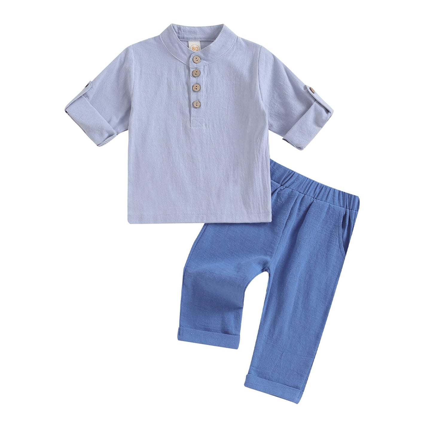 Geagodelia Completo Bambino Casual 2 Pezzi Tuta Neonato Estate Camicia Manica Corta con Bottoni +Pantaloni Lungi Vestiti Bambini Lino di Cotone