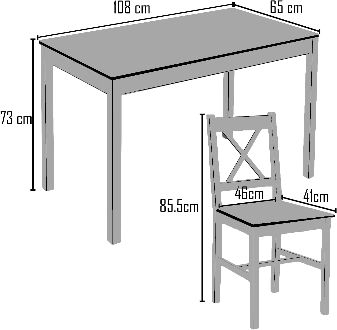 Tavolo Cucina con 4 Sedie Set da Pranzo Legno di Pino Modern Tavolo da Pranzo con 4 Sedie Tavolo e Sedie Cucina Salvaspazio (Bianco)