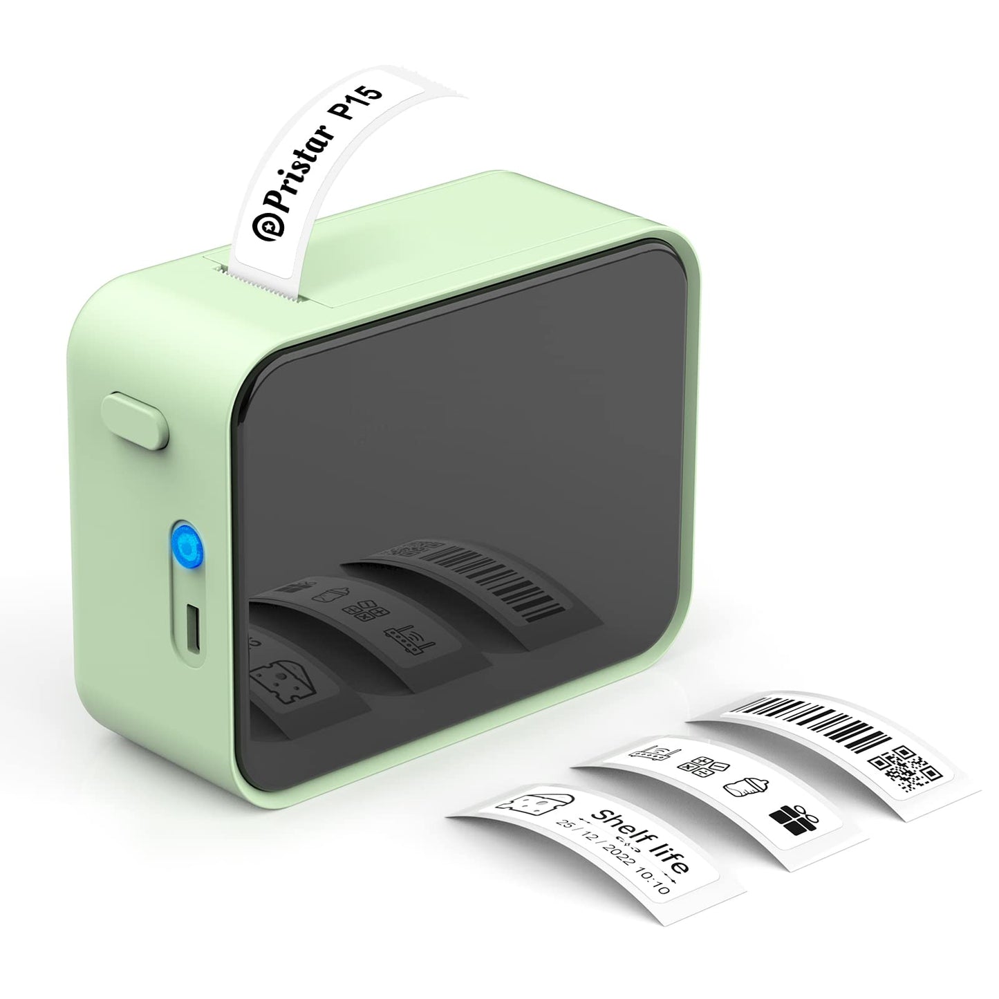 Pristar P15 Mini Etichettatrice Bluetooth - Portatile Stampante per etichette termica, Etichettatrice Etichette Adesive, Ricarica USB, Compatibile con i sistemi Android e iOS - Bianca