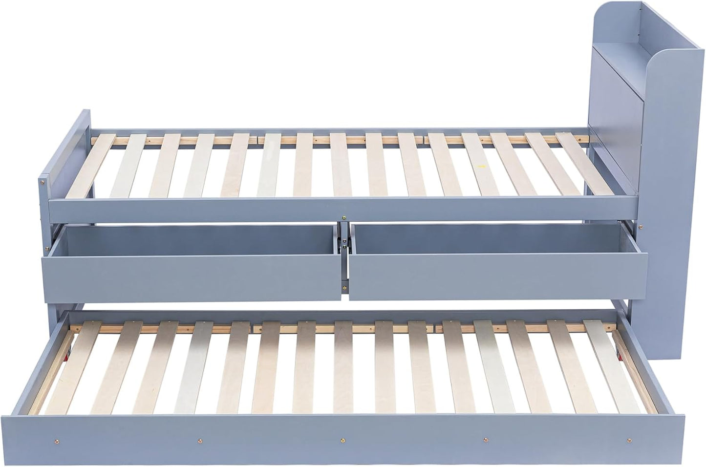 Letto singolo 90 x 190 cm, in legno di pino massiccio, multifunzione, con cassetto estraibile, rete a doghe, comodino con ripiani con presa USB, letto per ragazzi (grigio)