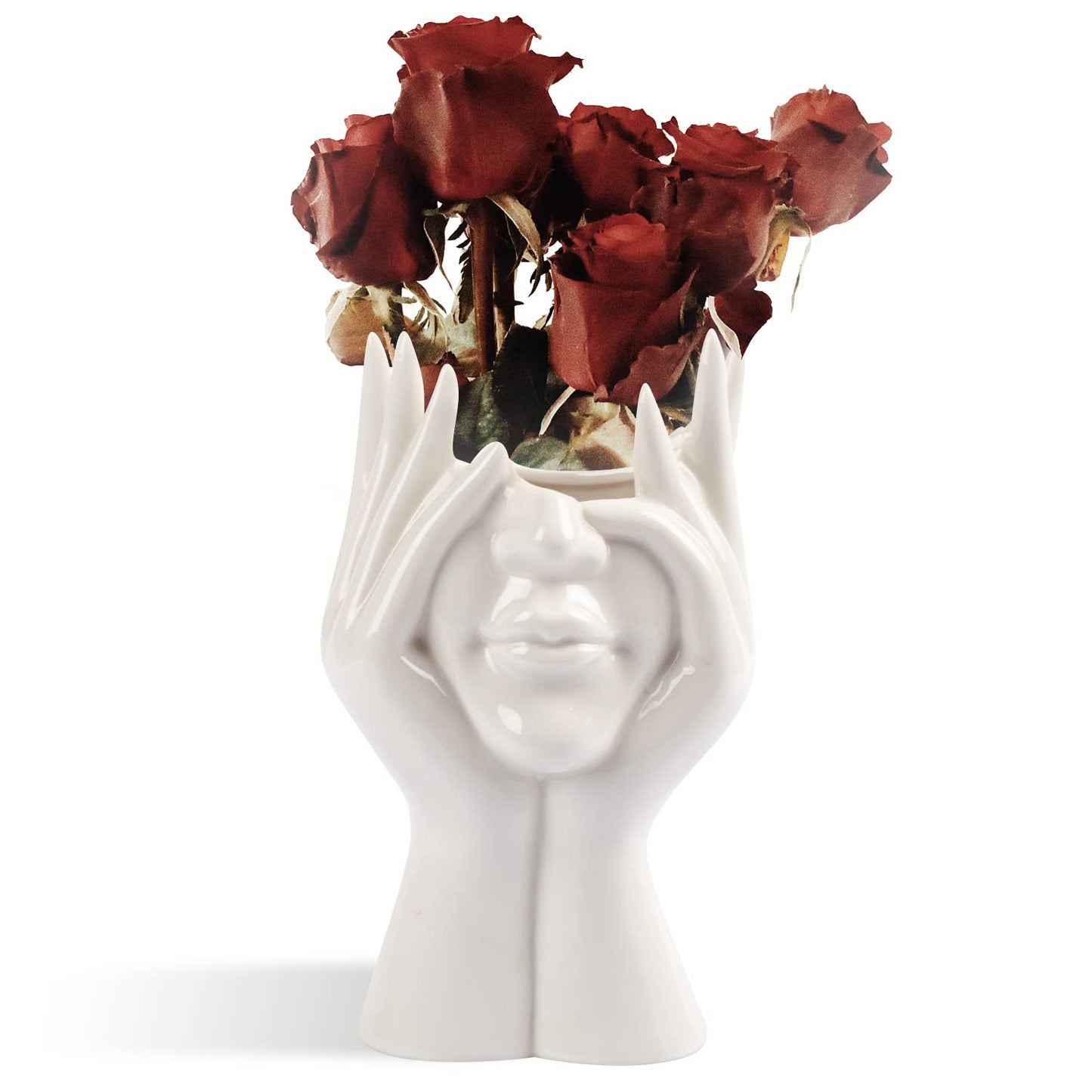 CEMABT Vaso per il viso, vaso per la scrivania, vaso per il corpo in ceramica a forma femminile ideale per la scaffalatura, decorazione moderna da tavolo, semi-faccia vaso (stile-C)