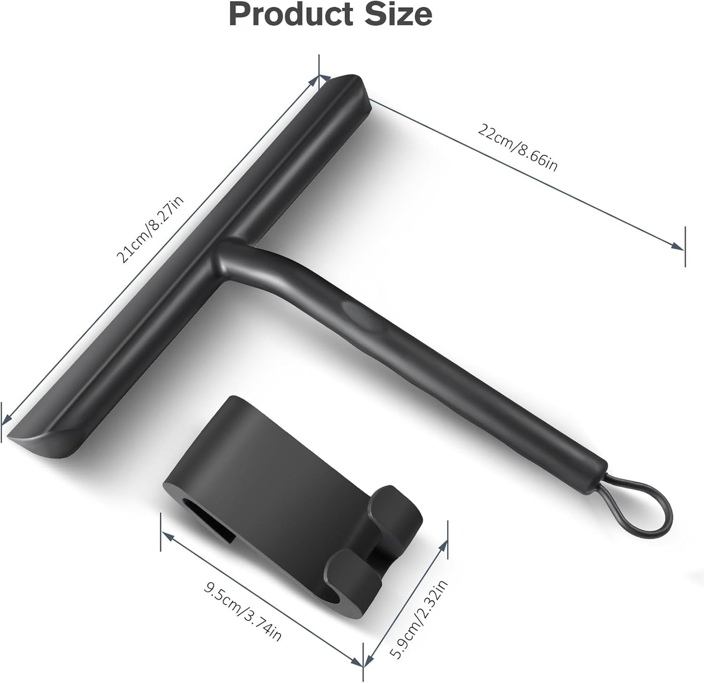 Tergivetro per Doccia, Lavavetri Doccia Senza Perforazione, Tira Acqua da Doccia con Gancio, Pulisci Vetro Doccia Anima Acciaio Inox per Finestre, Specchi, Bagno Pulire Superfici Lisce-21cm