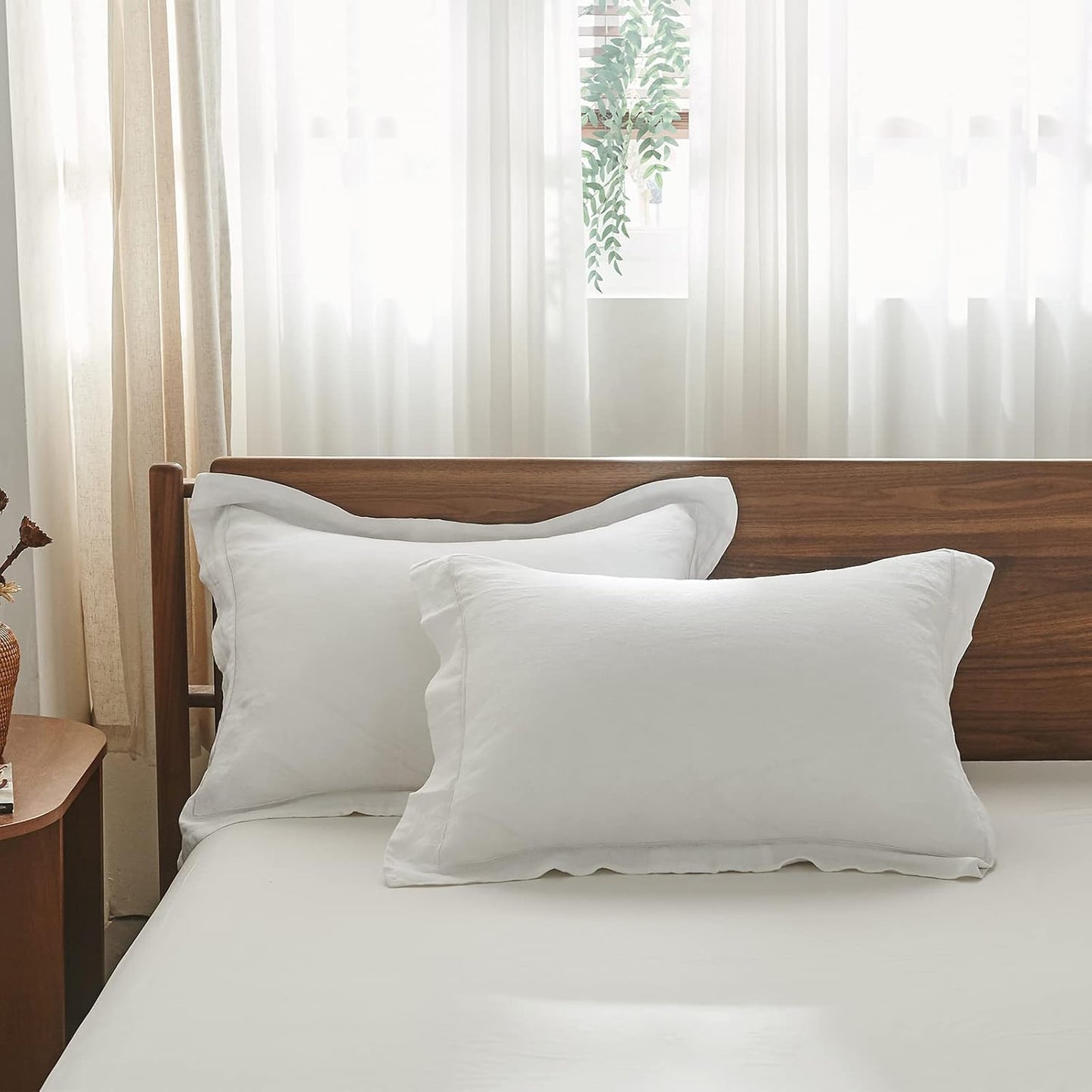 Simple&Opulence Set copripiumino in lino lavato a pietra naturale al 100% biancheria da letto in 3 pezzi con ricamo solido 1 copripiumino e 2 federe(King 230x220cm,Bianca)