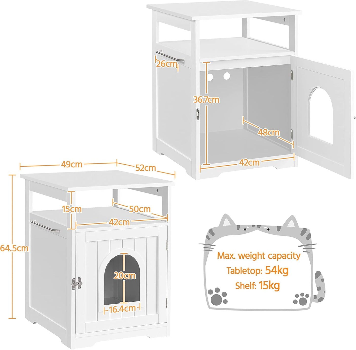 Yaheetech Casetta per Gatti Cuccia in Legno Mobiletto Lettiera per Animali Domestici Armadietto Legno Nido per Gatti Cani Multiuso Bianco 64 x 52 x 49 cm