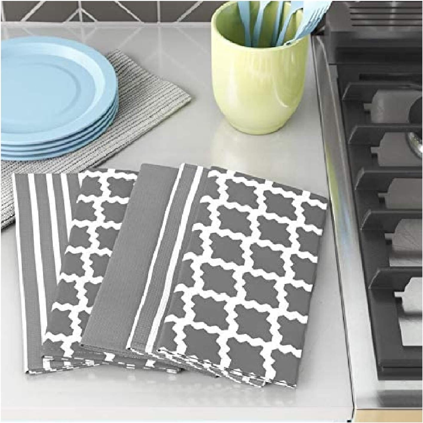 Penguin Home Premium Strofinaccio da cucina in puro cotone 100%, set di 5 asciugamani da cucina, set di asciugamani da cucina morbidi e resistenti, lavabile in lavatrice, 65 x 45 cm, colore - Grigio