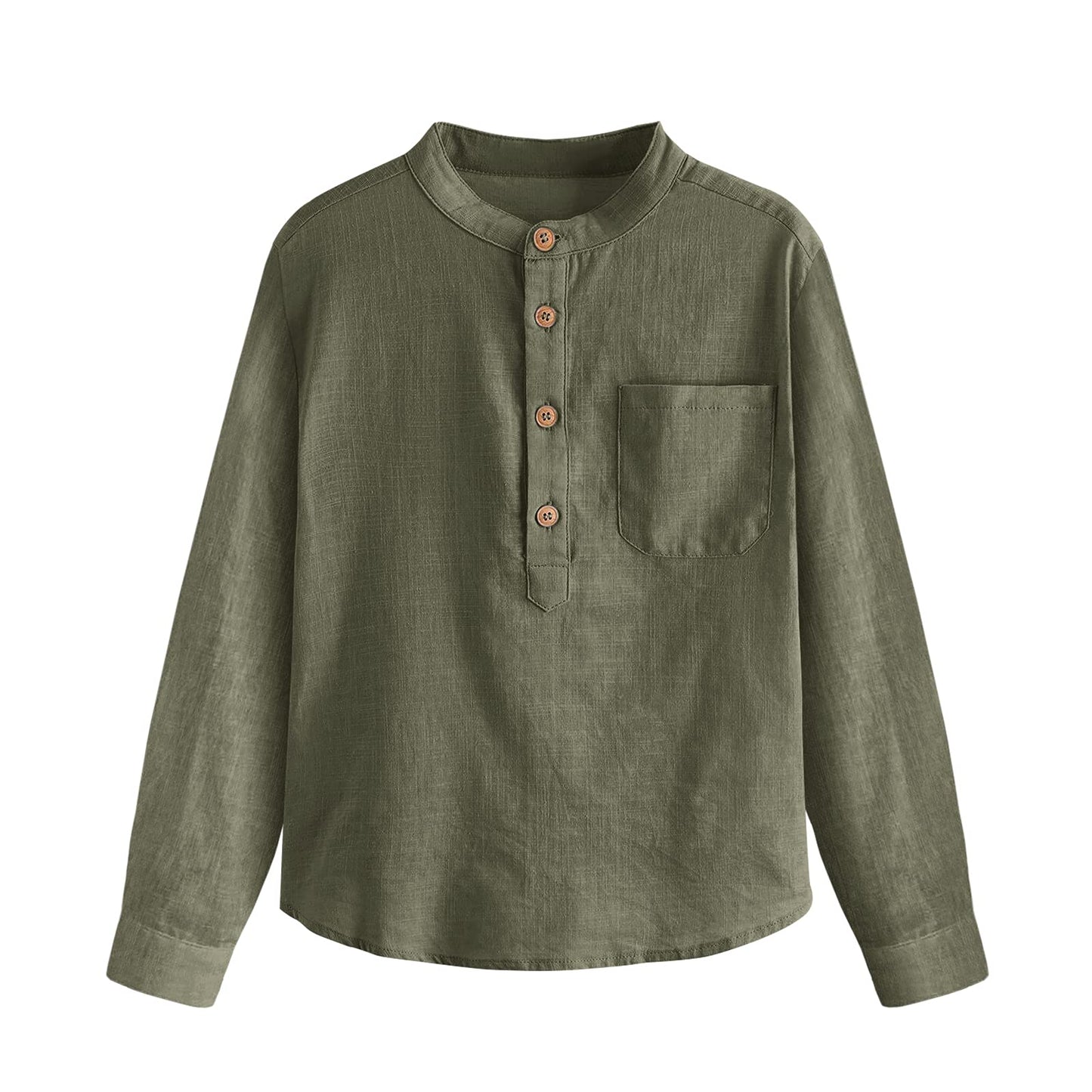 Inorin Camicia da ragazzo in lino con bottoni Henley a maniche lunghe, in cotone leggero, con una tasca