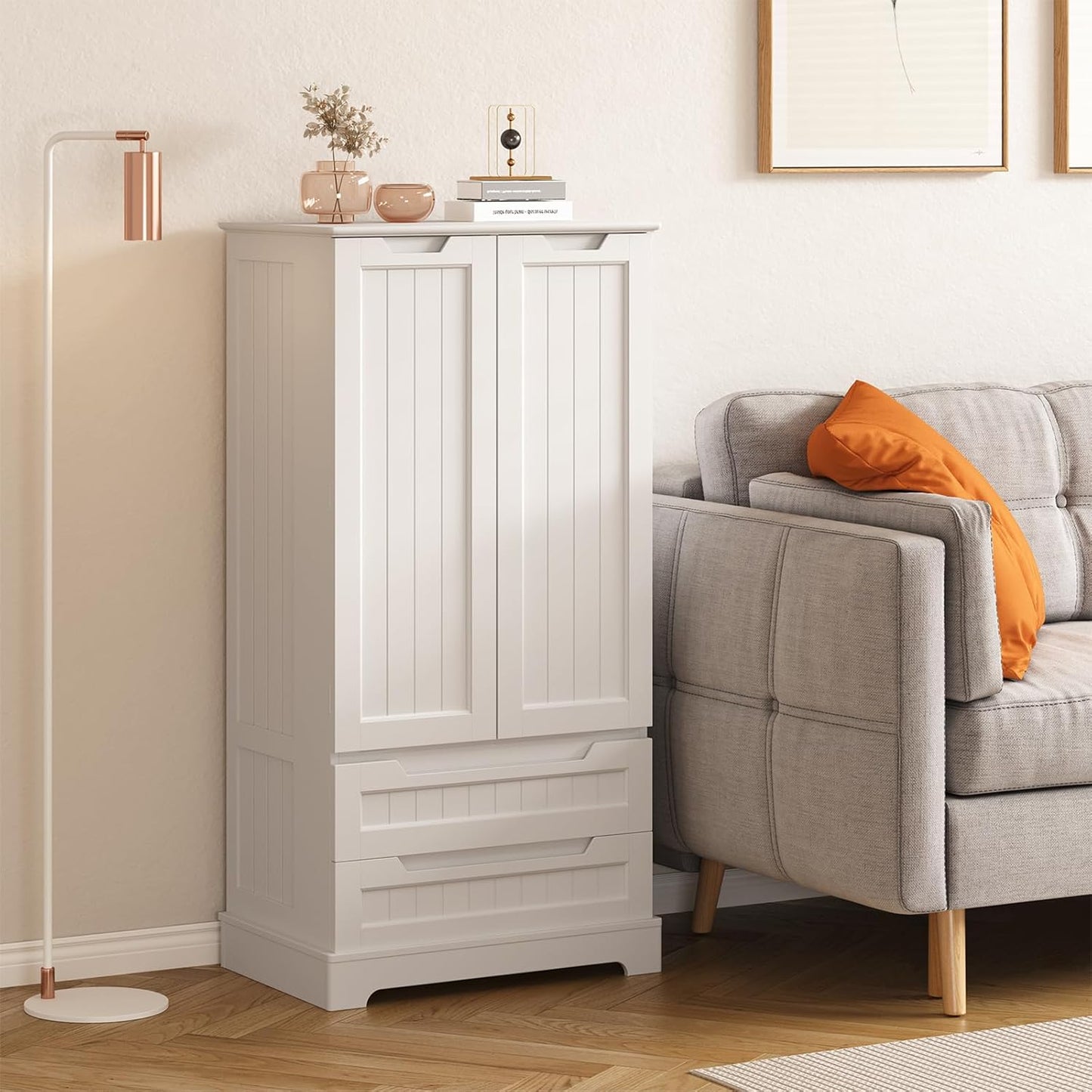 Bealife Credenza Armadio da Cucina, Armadio da Cucina con 2 Cassetti e 2 Ante, Mobile da Cucina Indipendente per la Cucina Bianco