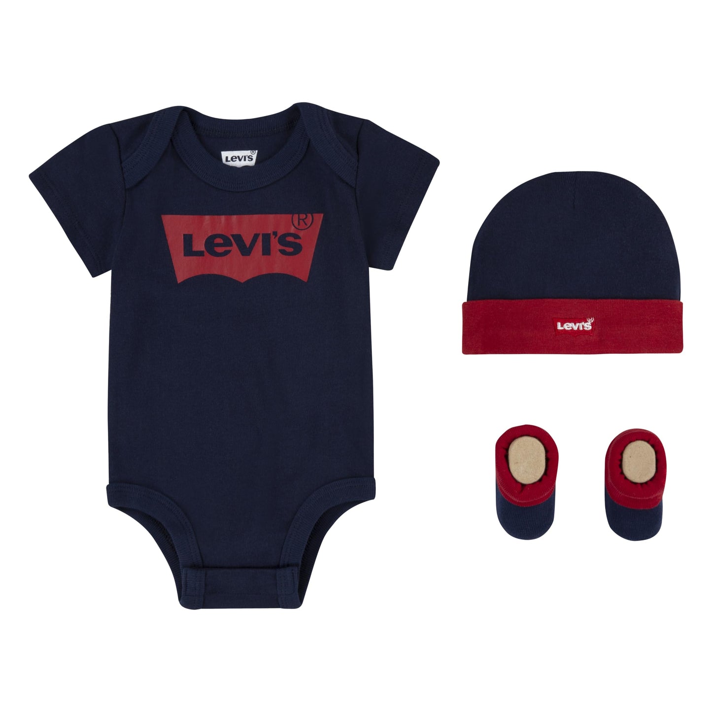 Levi's Classic Batwing Infant Hat Bodysuit Bootie Set 3pc Tutina per Bambino e Neonato Unisex-Bimbi