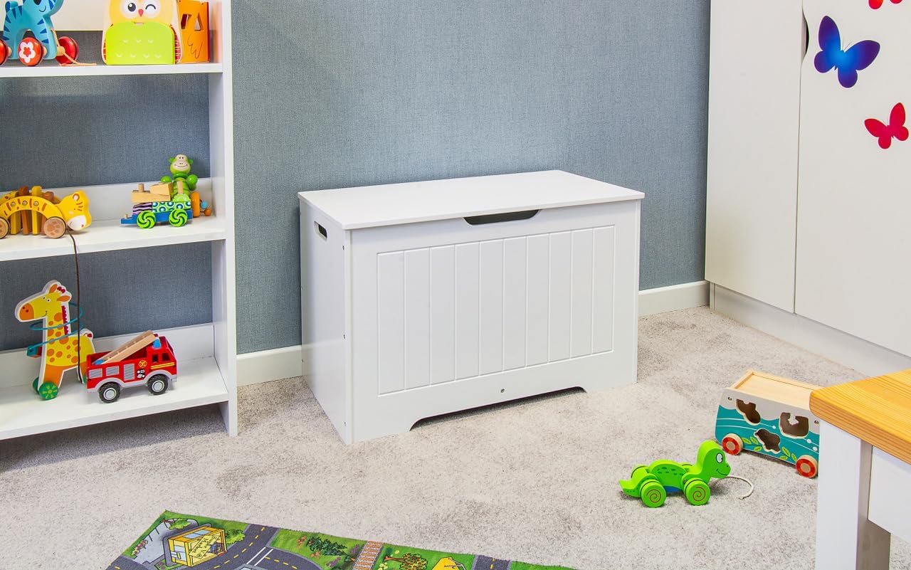 leomark Contenitore porta giochi per bambini - DECORIA, Mobili per camera dei bambini oppure scuola materna, Cassapanca Bianco, Dimensioni: 76 x 40 x 48 cm (altezza).