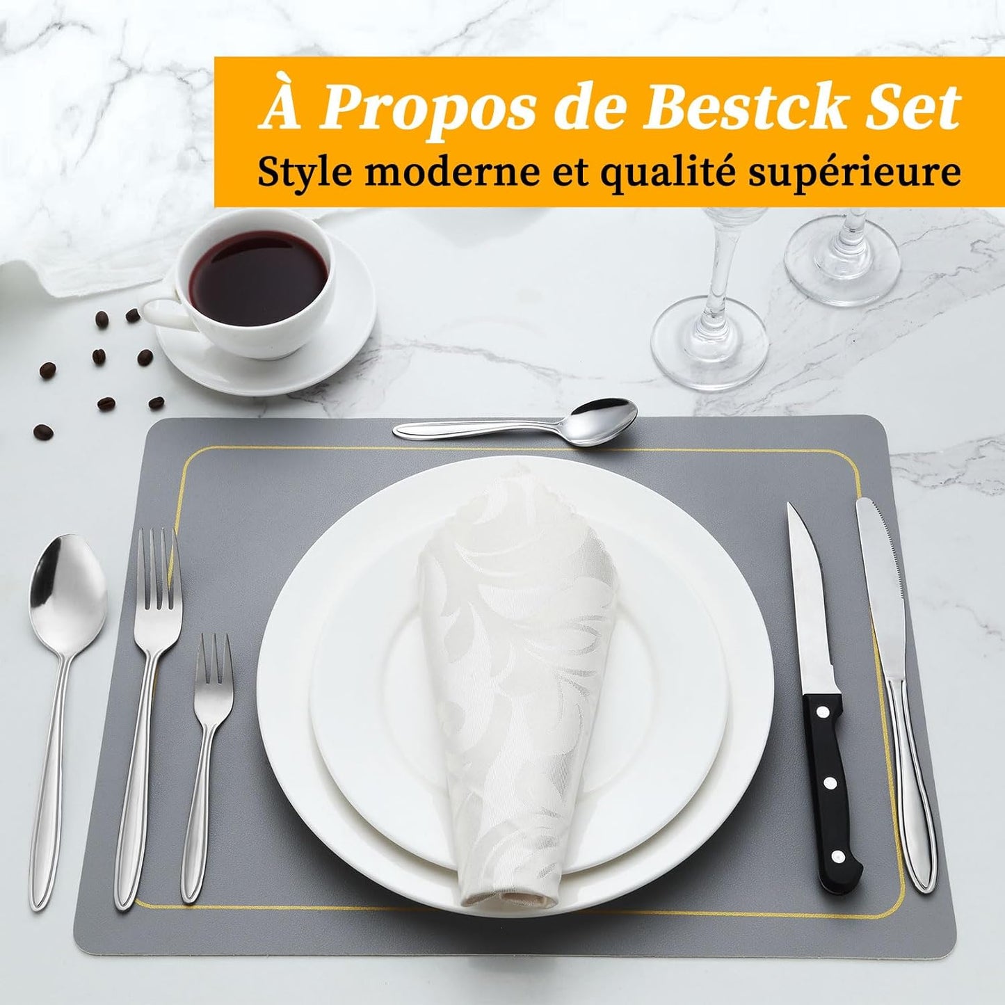 Set Posate, Gymdin Posate Acciaio Inox 12 Persone, Set Posate 72 Pezzi, Set di Posate di Alta Qualità con Coltello da Bistecca, Coltello, Forchetta, Cucchiaio, Elegante Acciaio Inossidabile