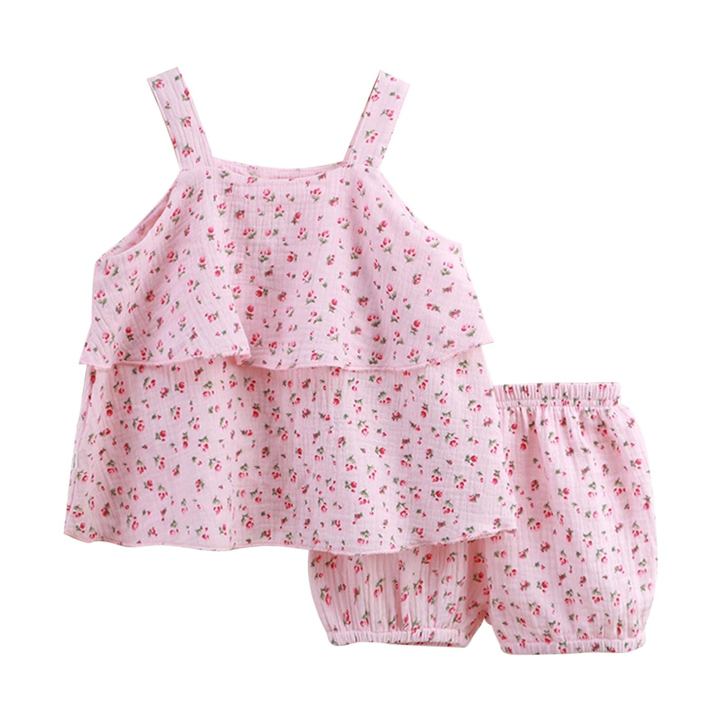 2 Pezzi Pagliaccetto Neonato Estivo Elegante Abbigliamento Top Senza Maniche Floreale + Pantaloncini Completo Bambina Set Abiti Abbigliamento Bambino per Ragazze 12 Mesi-4 Anni