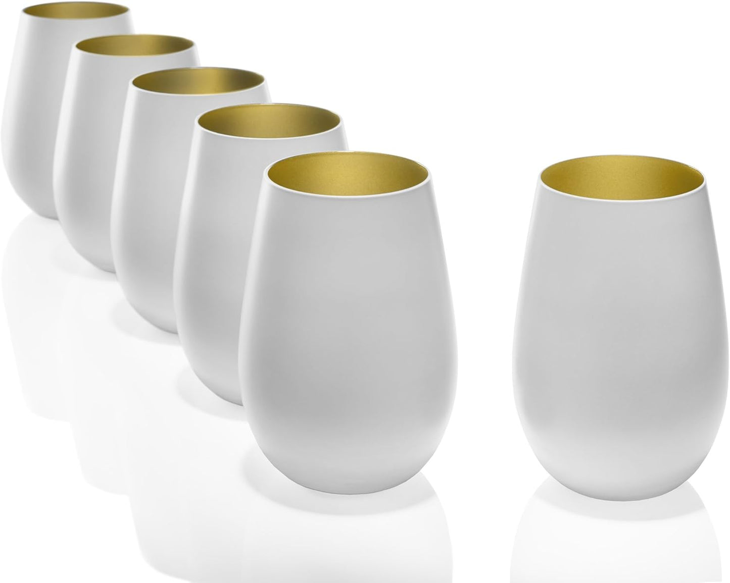 Stölzle Lausitz ELEMENTS Serie Olympic - Bicchieri per acqua, Cristallo senza piombo, 465 ml, Bianco Opaco/Oro, Set da 6