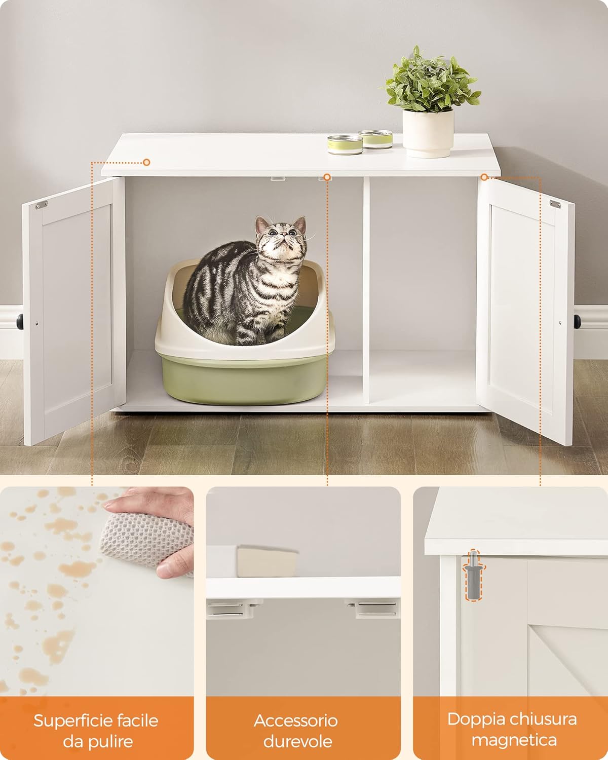 Feandrea Mobile Lettiera per Gatti con Divisorio Rimovibile, Cassetta per Gatti per Interno, Tavolino, 80 x 53 x 50 cm, Bianco PCL002W01
