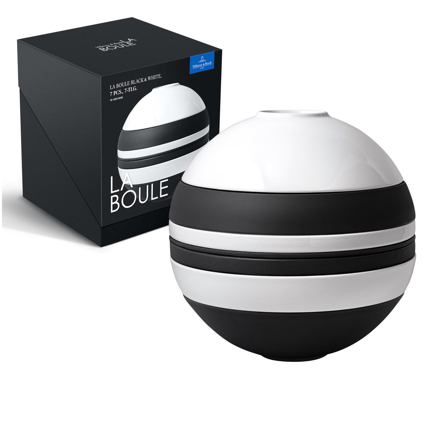Villeroy & Boch - La Boule Black, set da tavola 7 pezzi per due persone, Porcellana Premium