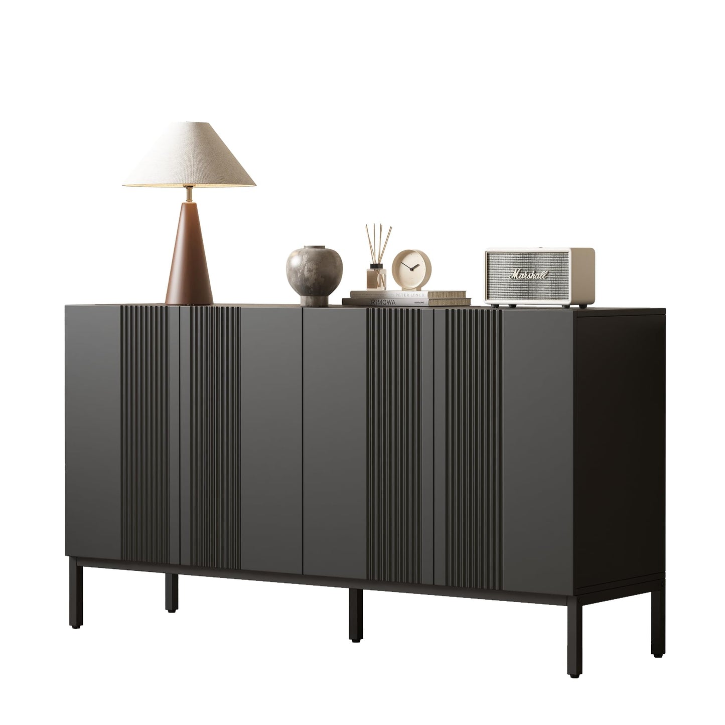 Credenza, armadio da cucina con 4 cassetti e 3 ante, per cucina, buffet con piano di lavoro, per sala da pranzo, soggiorno, 140 x 40 x 80 cm