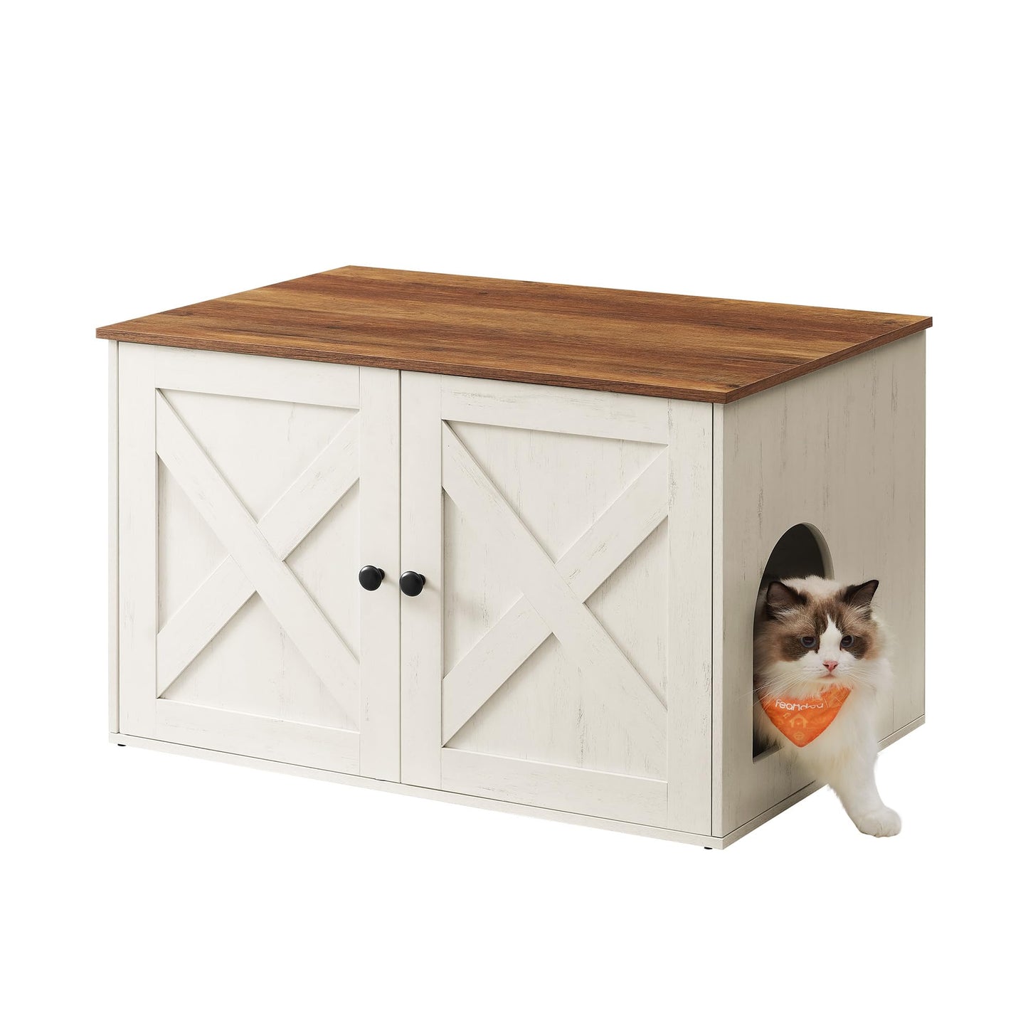 Feandrea Mobile Lettiera per Gatti con Divisorio Rimovibile, Cassetta per Gatti per Interno, Tavolino, 80 x 53 x 50 cm, Bianco PCL002W01