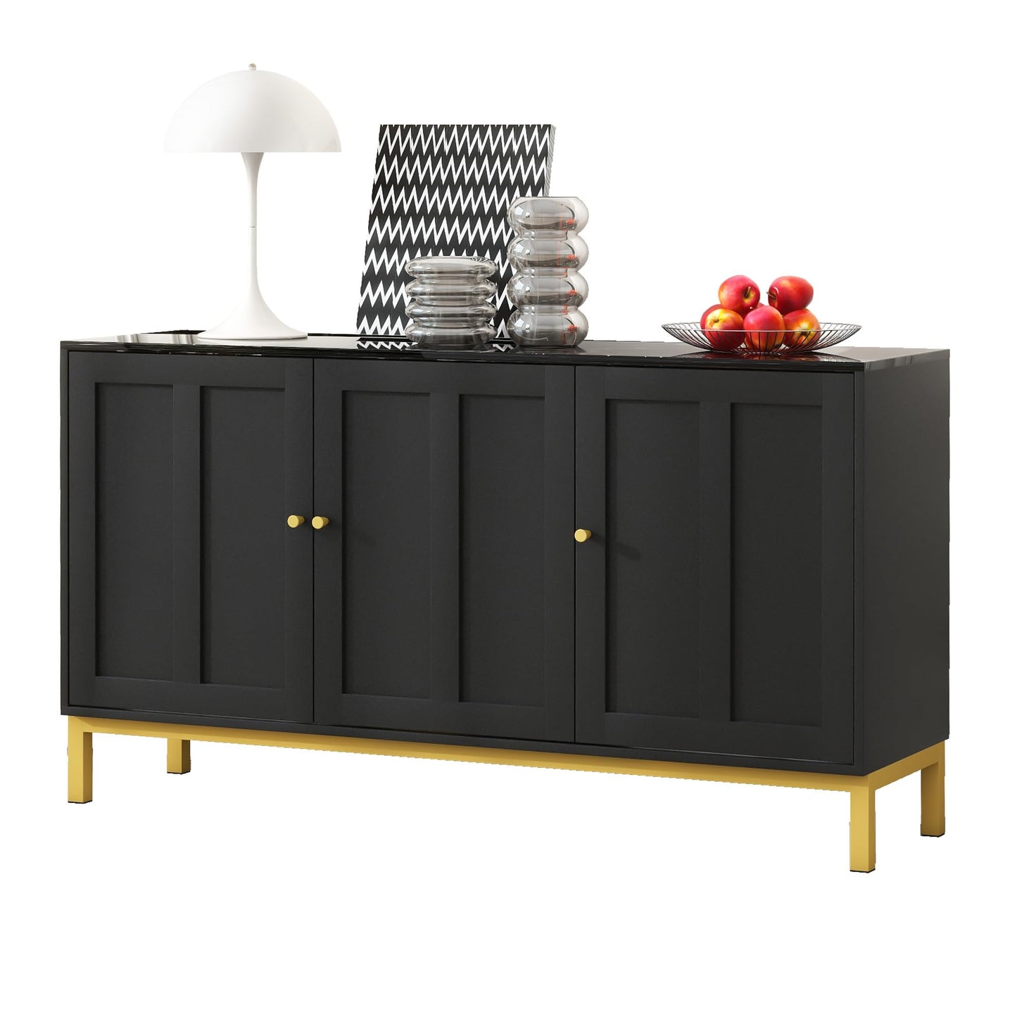 Credenza, armadio da cucina con 4 cassetti e 3 ante, per cucina, buffet con piano di lavoro, per sala da pranzo, soggiorno, 140 x 40 x 80 cm