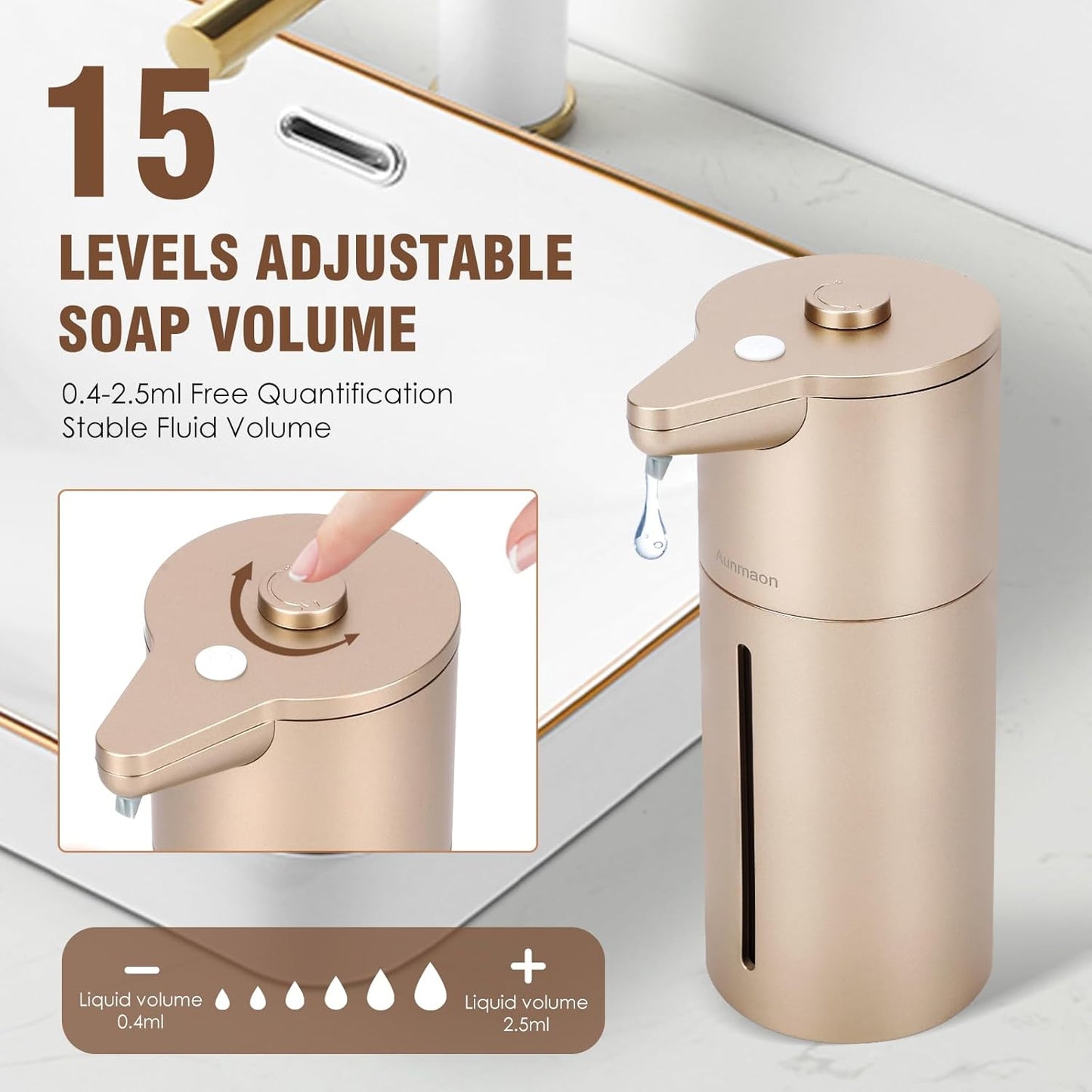 Dispenser automatico di sapone, Simplicity 15, 354,4 g, per cucina e bagno, senza contatto, mani libere, oro